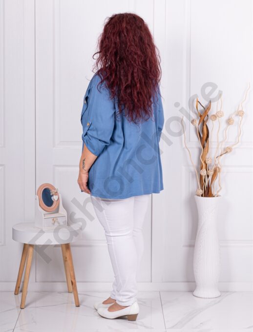 Plus size ασύμμετρη μπλούζα με κουμπιά-μπλε-κωδ 10997-1