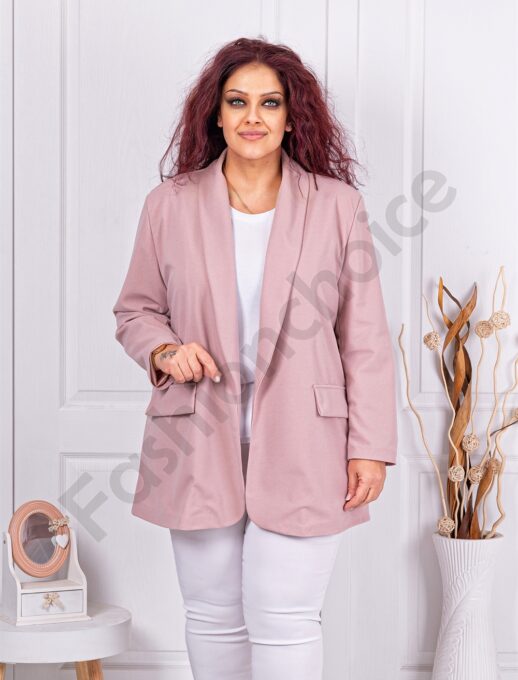 Plus size μπλέιζερ χωρίς κούμπωμα-ροζ-κωδ 2607-14