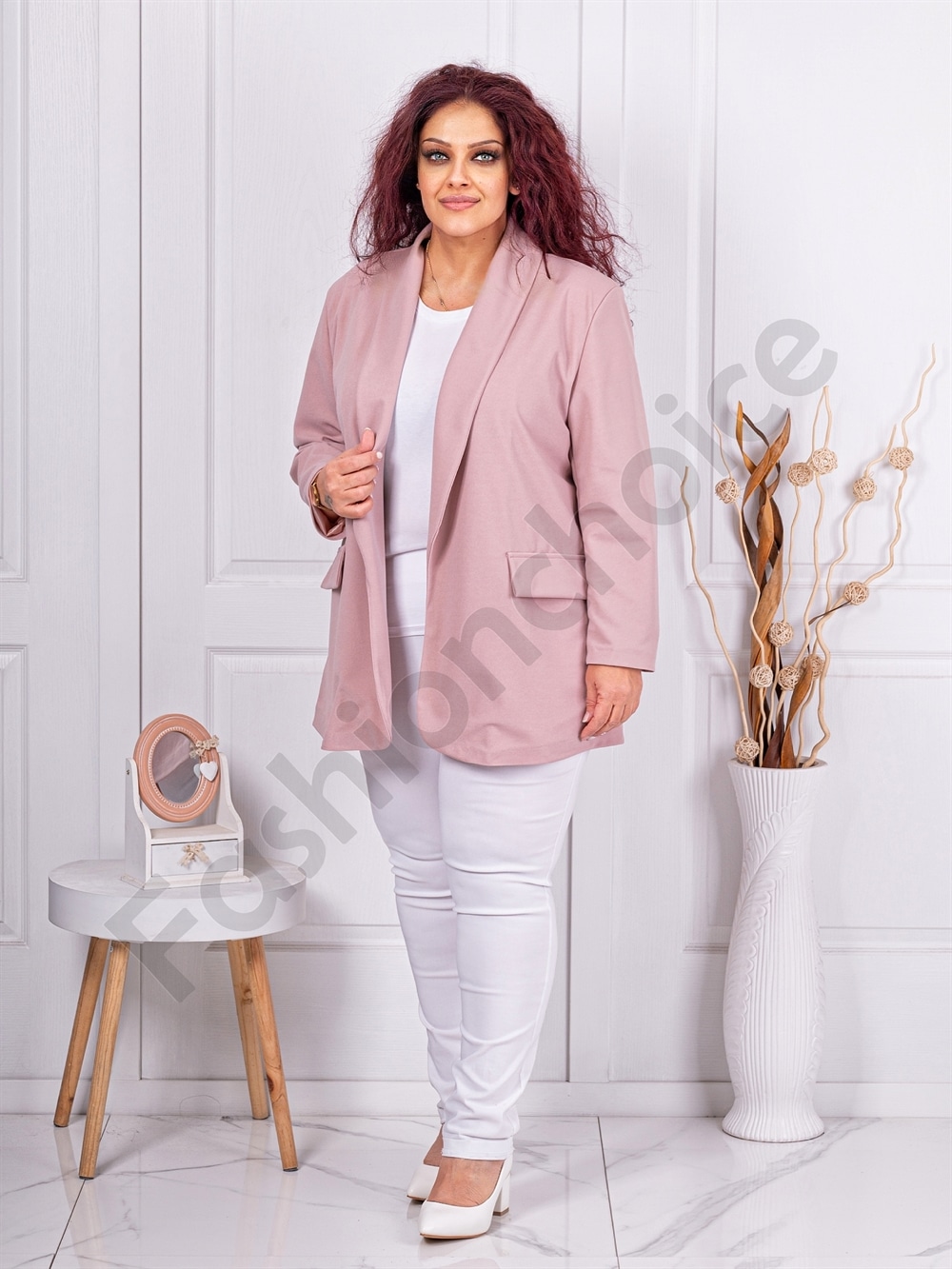 Plus size μπλέιζερ χωρίς κούμπωμα-ροζ-κωδ 2607-14