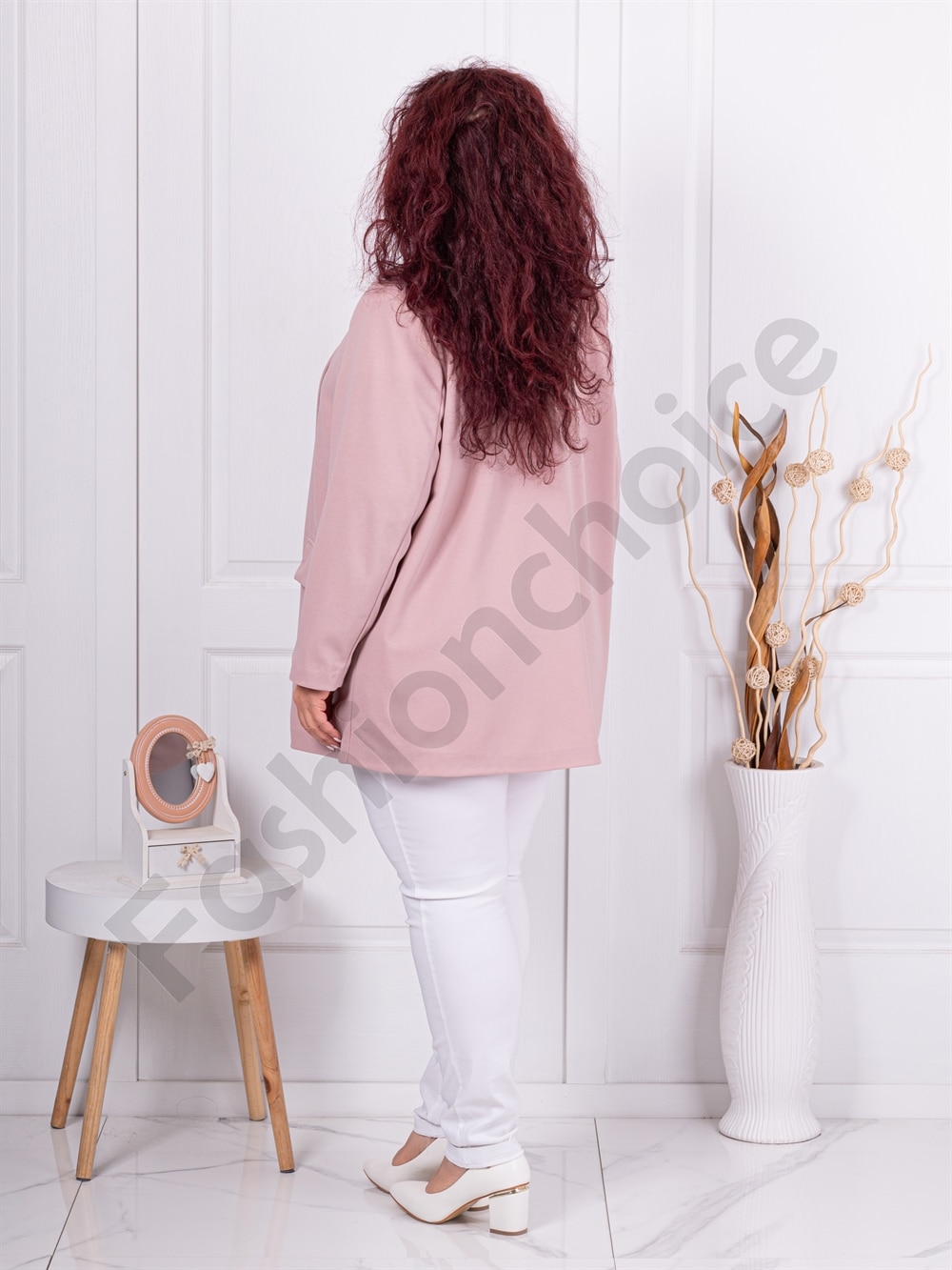 Plus size μπλέιζερ χωρίς κούμπωμα-ροζ-κωδ 2607-14