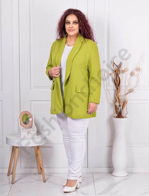 Plus size μπλέιζερ χωρίς κούμπωμα-πράσινο-κωδ 2607-11