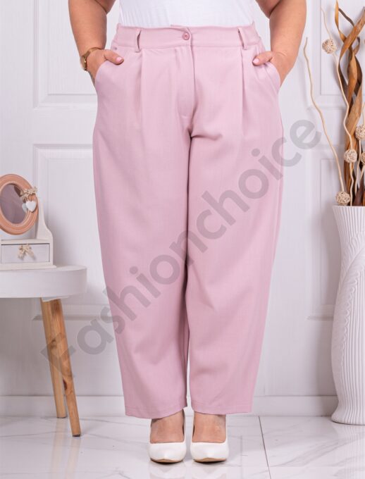 Plus size παντελόνι με πιέτες-ροζ-κωδ 250157-1