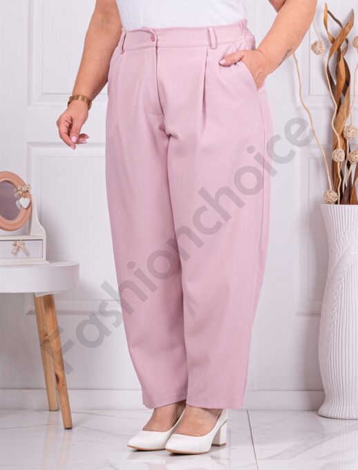 Plus size παντελόνι με πιέτες-ροζ-κωδ 250157-1