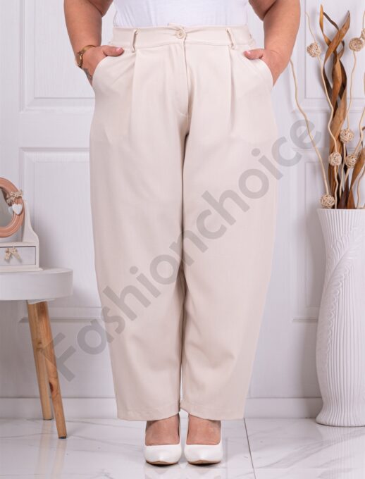 Plus size παντελόνι με πιέτες-εκρού-κωδ 250157-4