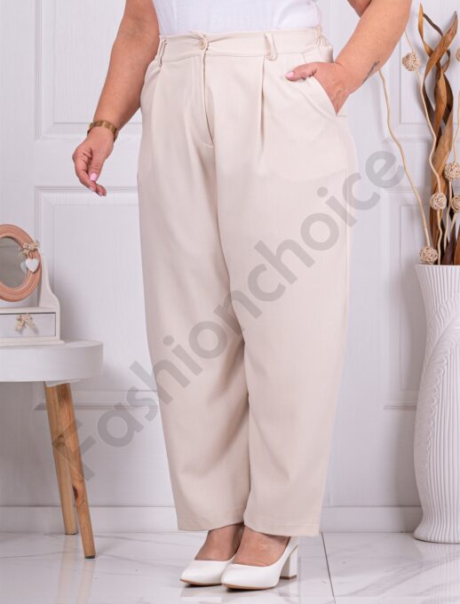 Plus size παντελόνι με πιέτες-εκρού-κωδ 250157-4