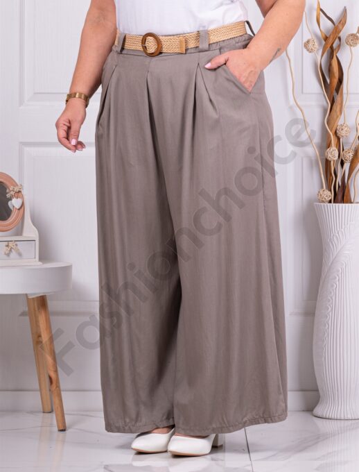 Plus size ψηλόμεση παντελόνα με ζώνη-μόκα-κωδ 2292-2