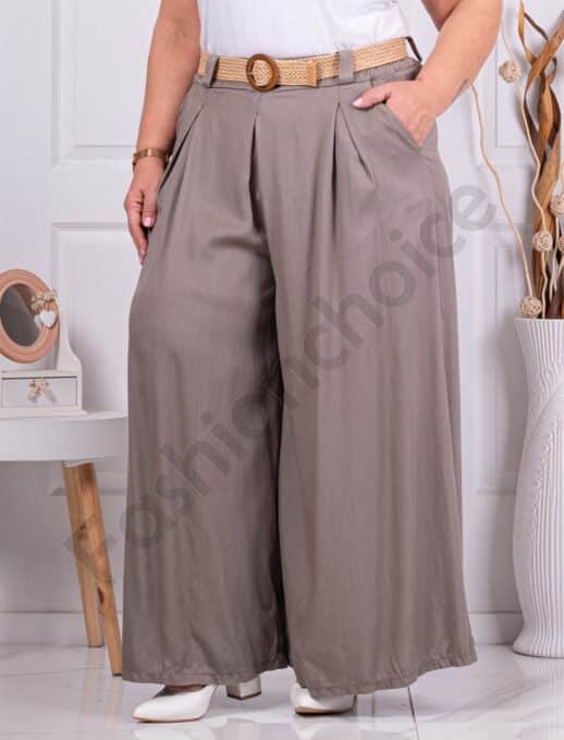 Plus size ψηλόμεση παντελόνα με ζώνη-μόκα-κωδ 2292-2