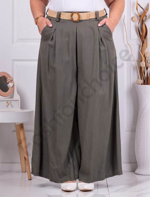 Plus size ψηλόμεση παντελόνα με ζώνη-χακί-κωδ 2292-4