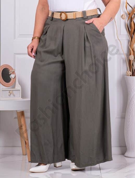 Plus size ψηλόμεση παντελόνα με ζώνη-χακί-κωδ 2292-4