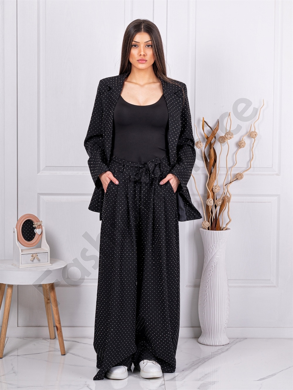 Γυναικείο Oversize σετ με στρας-μαύρο-κωδ 11577