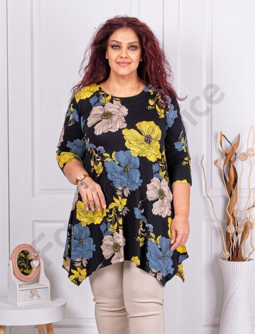 Plus size ασύμμετρη τουνίκ με μεγάλα λουλούδια-κωδ 25355-12