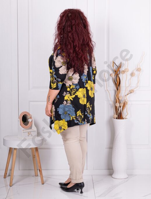 Plus size ασύμμετρη τουνίκ με μεγάλα λουλούδια-κωδ 25355-12