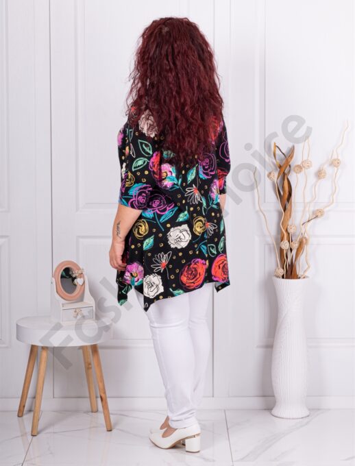 Plus size ασύμμετρη τουνίκ με πολύχρωμα λουλούδια-κωδ 25355-14