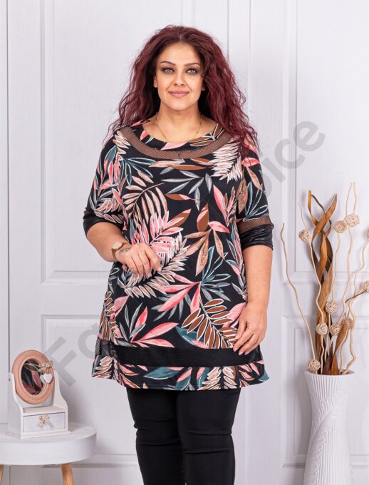 Plus size τουνίκ με ντεσέν φύλλα-κωδ 251309