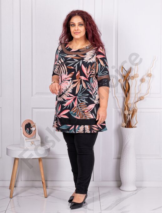 Plus size τουνίκ με ντεσέν φύλλα-κωδ 251309