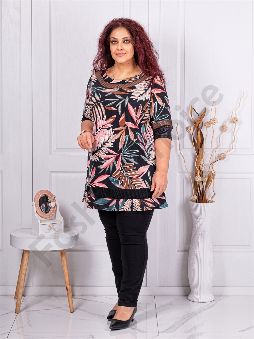 Plus size τουνίκ με ντεσέν φύλλα-κωδ 251309