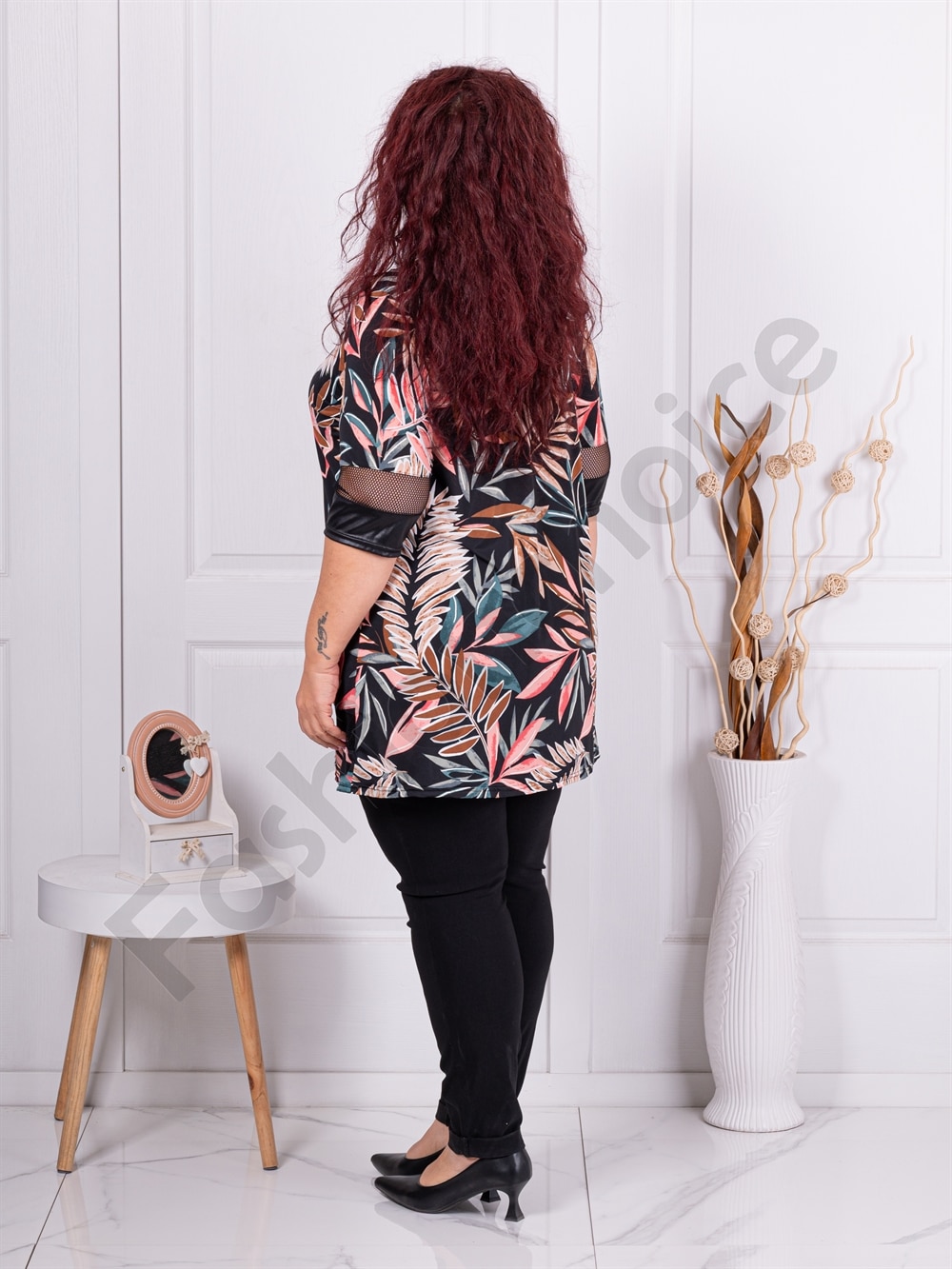 Plus size τουνίκ με ντεσέν φύλλα-κωδ 251309