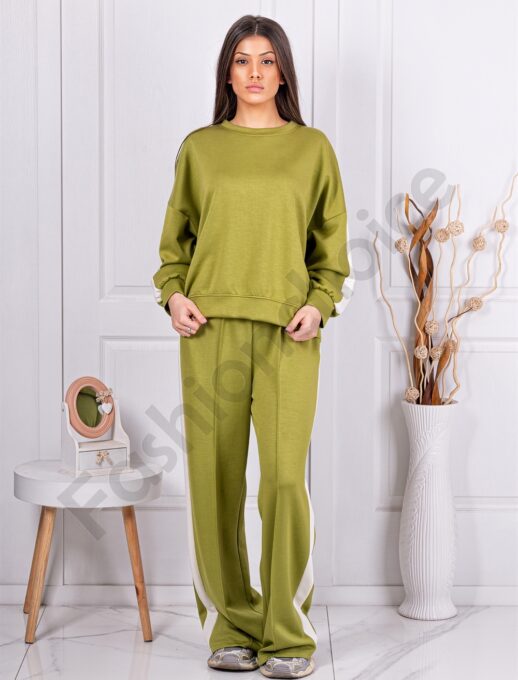 Γυναικείο Oversize σετ με πλαϊνή ρίγα-πράσινο-κωδ 6218-1