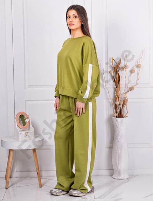 Γυναικείο Oversize σετ με πλαϊνή ρίγα-πράσινο-κωδ 6218-1