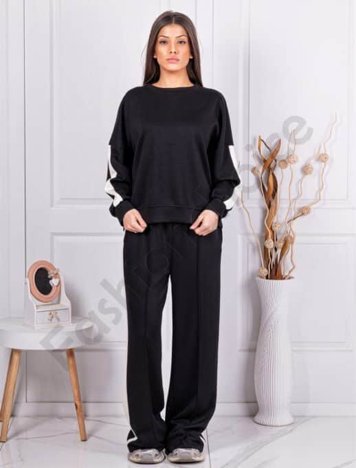 Γυναικείο Oversize σετ με πλαϊνή ρίγα-μαύρο-κωδ 6218