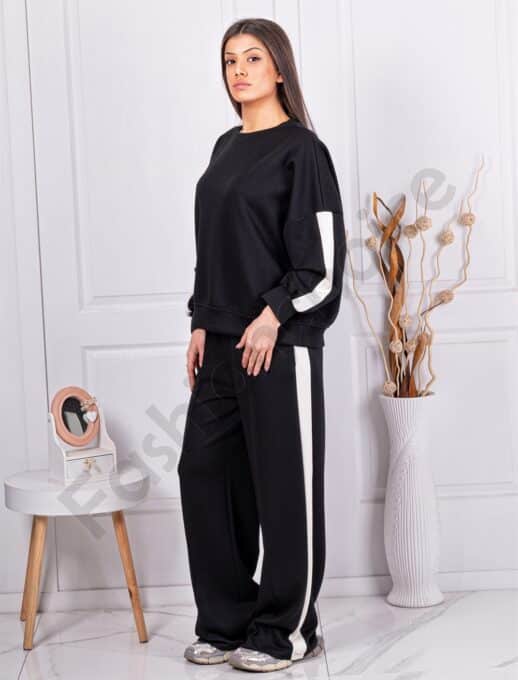 Γυναικείο Oversize σετ με πλαϊνή ρίγα-μαύρο-κωδ 6218