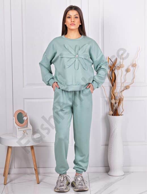 Γυναικείο Oversize σετ με 3D απλικέ-μέντα-κωδ 59100-2