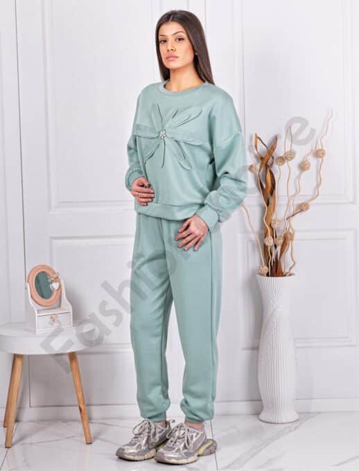 Γυναικείο Oversize σετ με 3D απλικέ-μέντα-κωδ 59100-2