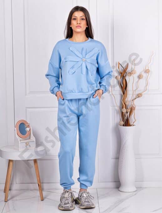 Γυναικείο Oversize σετ με 3D απλικέ-μπλε-κωδ 59100