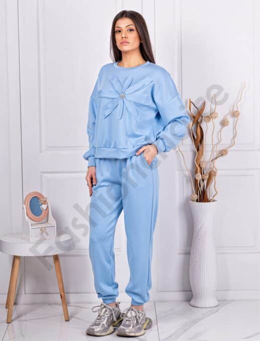 Γυναικείο Oversize σετ με 3D απλικέ-μπλε-κωδ 59100