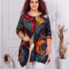 Plus size ασύμμετρη τουνίκ με χρωματιστό ντεσέν-μουσταρδί-κωδ 24114-2