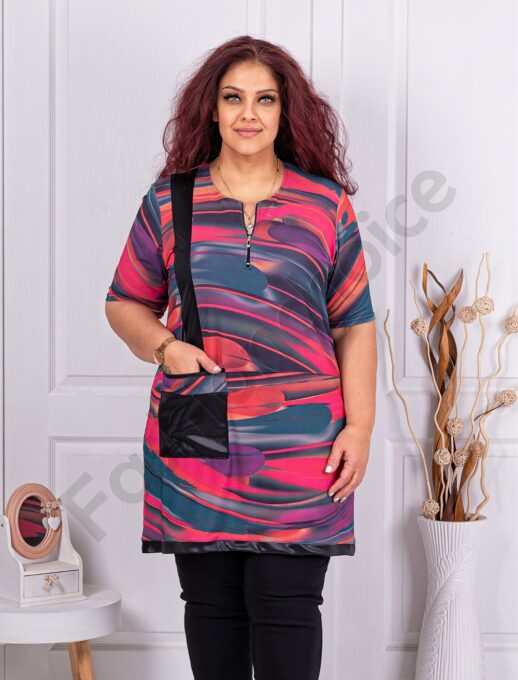 Plus size πολύχρωμη μπλούζα με τσέπη-κωδ 251303-1