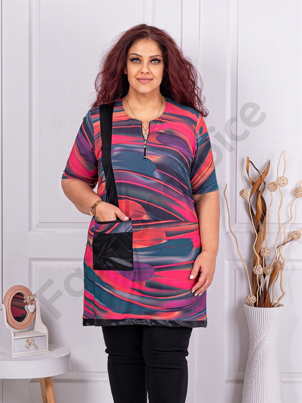 Plus size πολύχρωμη μπλούζα με τσέπη-κωδ 251303-1