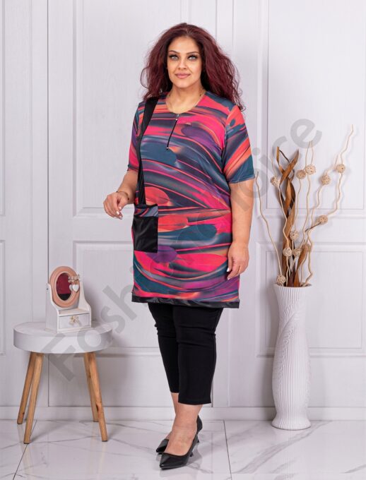 Plus size πολύχρωμη μπλούζα με τσέπη-κωδ 251303-1