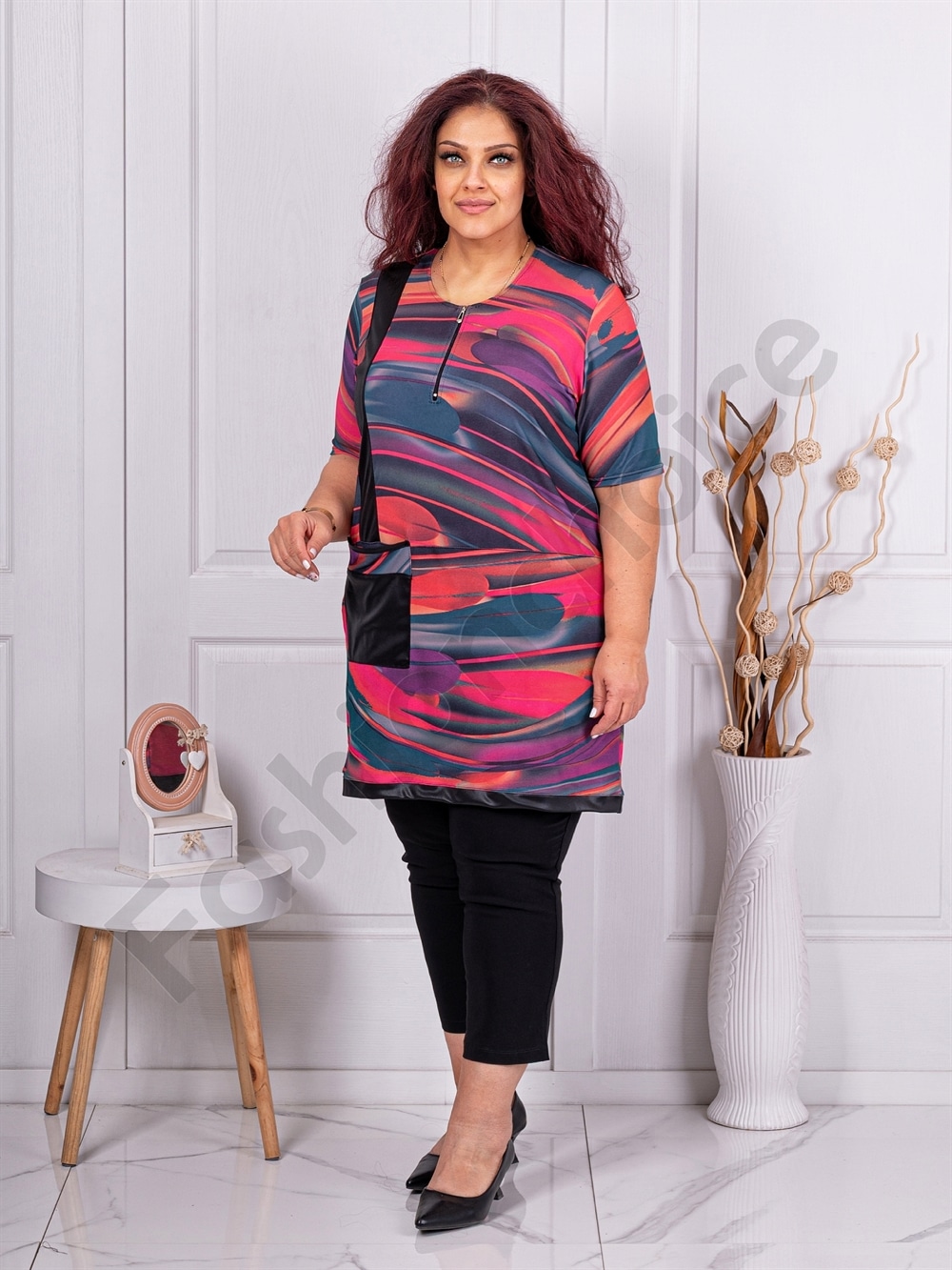 Plus size πολύχρωμη μπλούζα με τσέπη-κωδ 251303-1