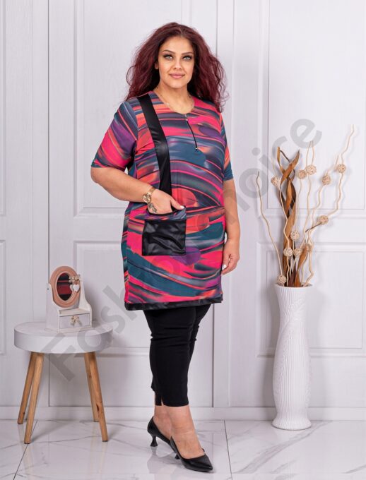 Plus size πολύχρωμη μπλούζα με τσέπη-κωδ 251303-1