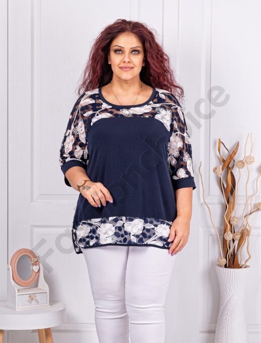 Plus size μπλούζα με τούλι με πουά-κωδ 23022