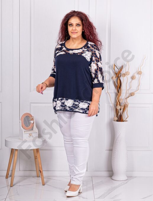 Plus size μπλούζα με τούλι με πουά-κωδ 23022