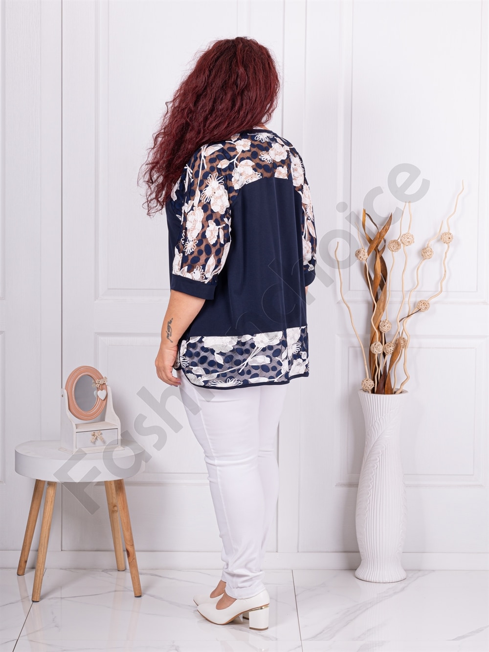 Plus size μπλούζα με τούλι με πουά-κωδ 23022