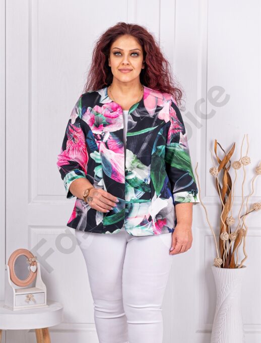 Plus size κοντό σακάκι φλόραλ-φούξια-κωδ 1439-9
