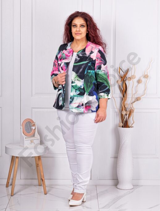 Plus size κοντό σακάκι φλόραλ-φούξια-κωδ 1439-9