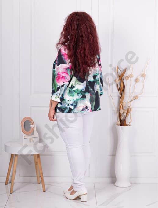 Plus size κοντό σακάκι φλόραλ-φούξια-κωδ 1439-9
