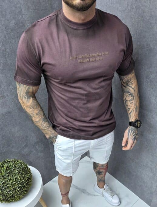 Ανδρική μπλούζα Oversize με επιγραφές-μωβ-κωδ 270-2