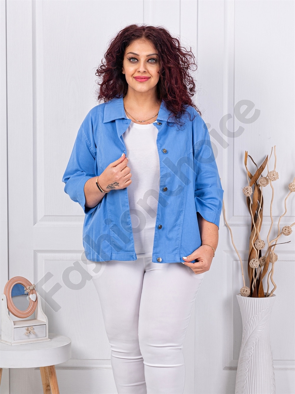 Plus size τζιν τζάκετ-μπλε-κωδ 8969-3