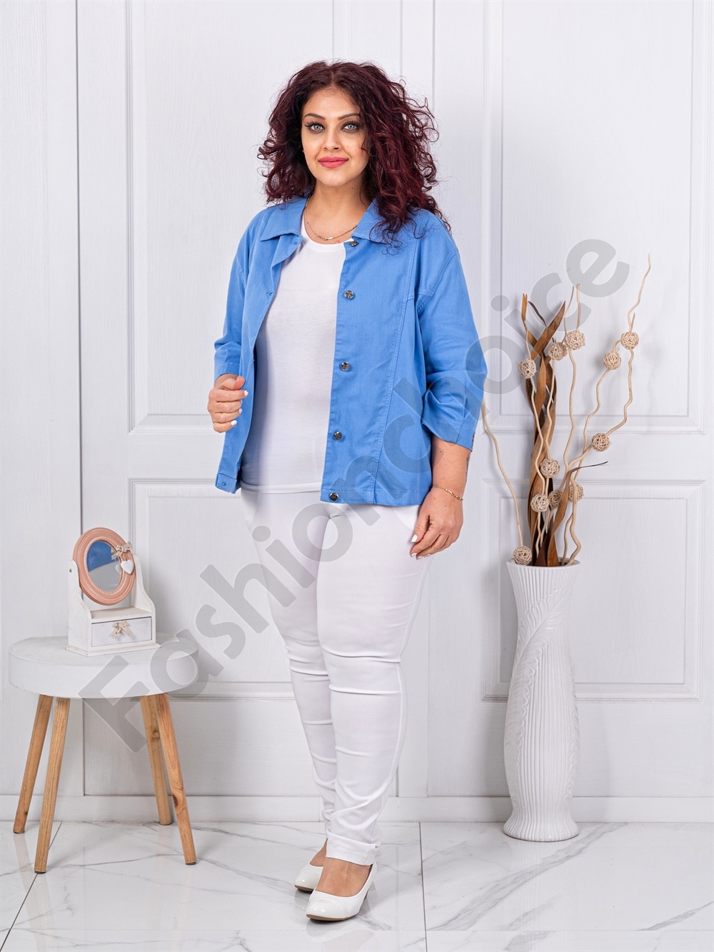 Plus size τζιν τζάκετ-μπλε-κωδ 8969-3