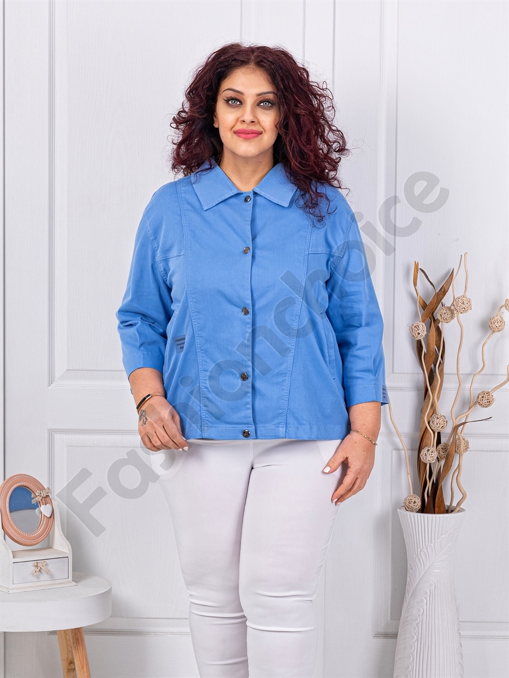 Plus size τζιν τζάκετ-μπλε-κωδ 8969-3