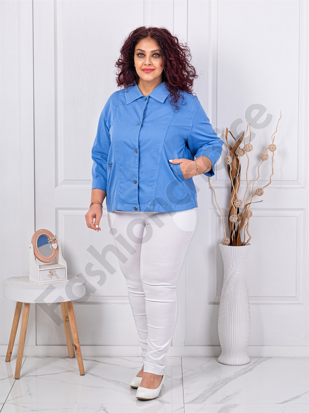 Plus size τζιν τζάκετ-μπλε-κωδ 8969-3