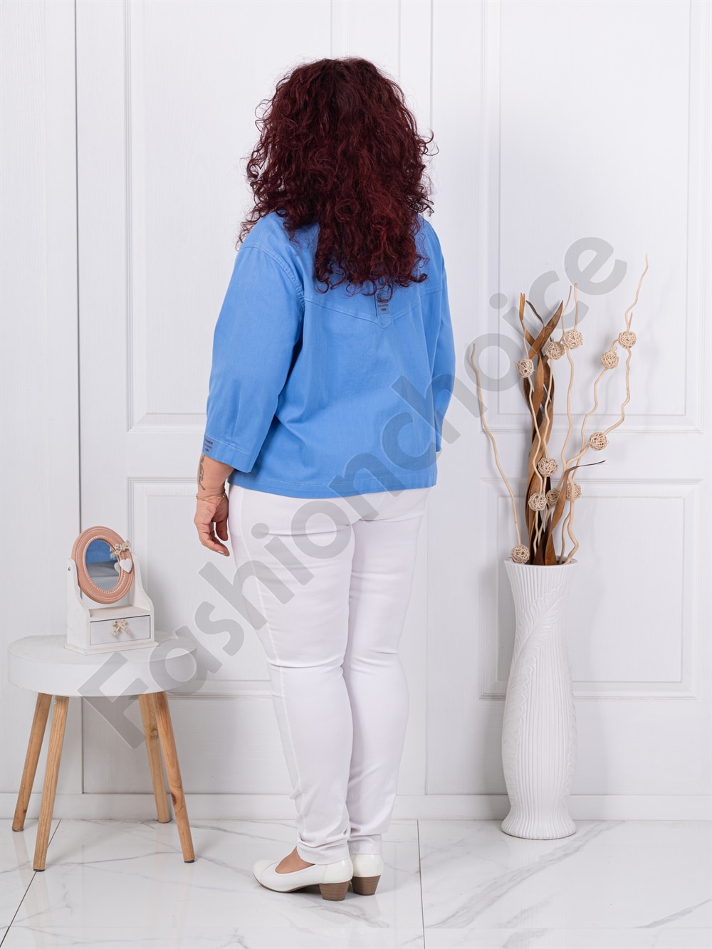 Plus size τζιν τζάκετ-μπλε-κωδ 8969-3