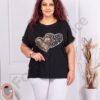 Plus size μπλούζα με καρδιές και στρας-μαύρο-κωδ 353