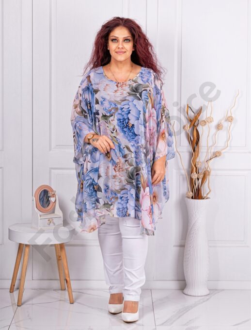 Plus size τουνίκ πόντσο φλόραλ-μπλε-κωδ 255021-7