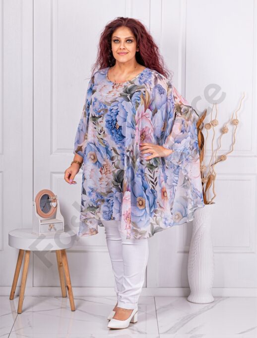 Plus size τουνίκ πόντσο φλόραλ-μπλε-κωδ 255021-7